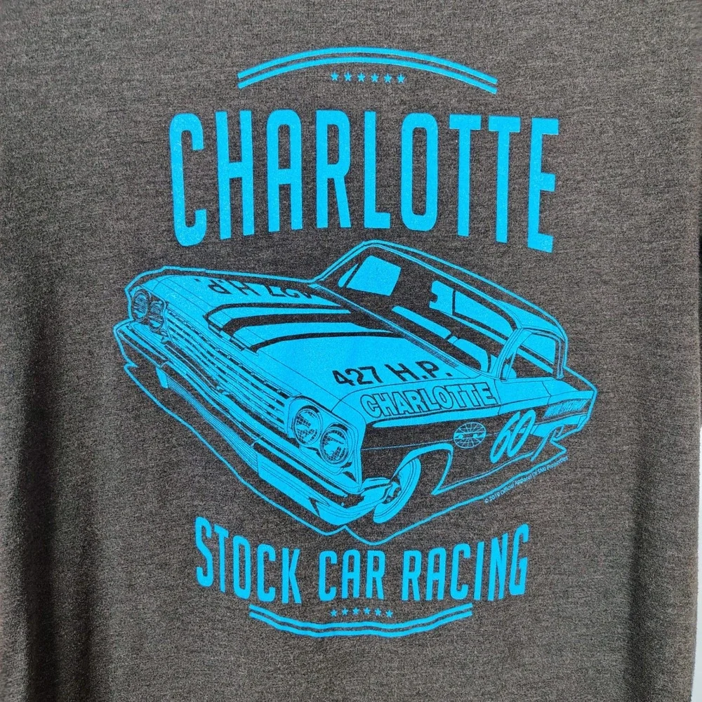 Charlotte Motor Speedway Stock Car Racing Graphic Tee Grey Blue Small